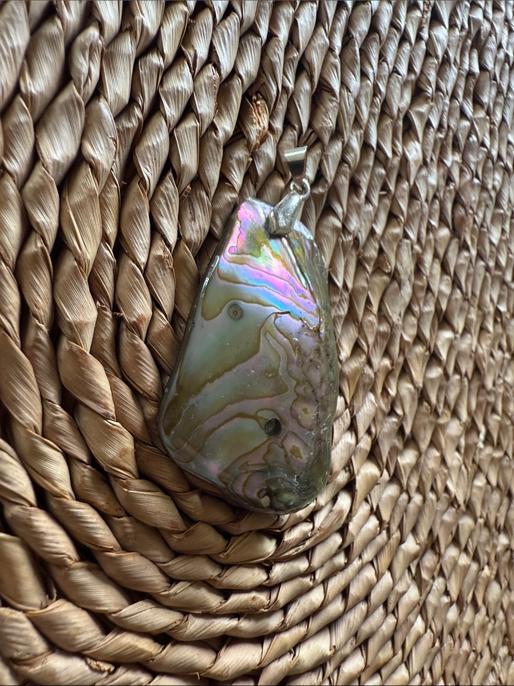 Abalone Shell Pendant with Silver Bail - Iridescent Green & Pink